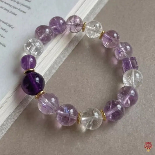 Natural Amethyst & High-Frequency Quartz Statement Bead Bracelet
