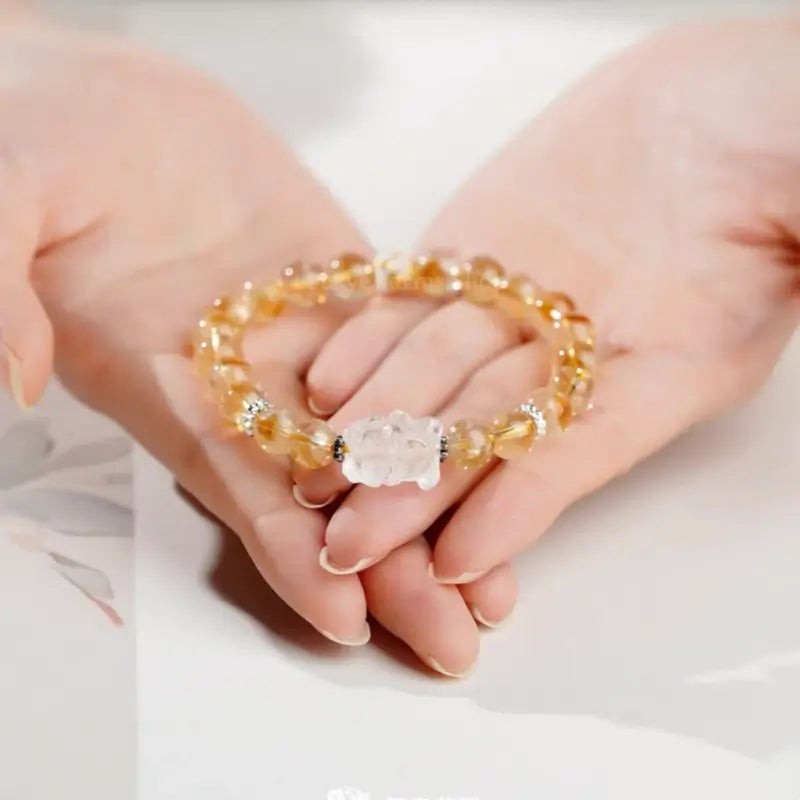 Citrine & Clear Quartz Pi Xiu Bracelet - Potala Palace Blessed Wealth Strand
