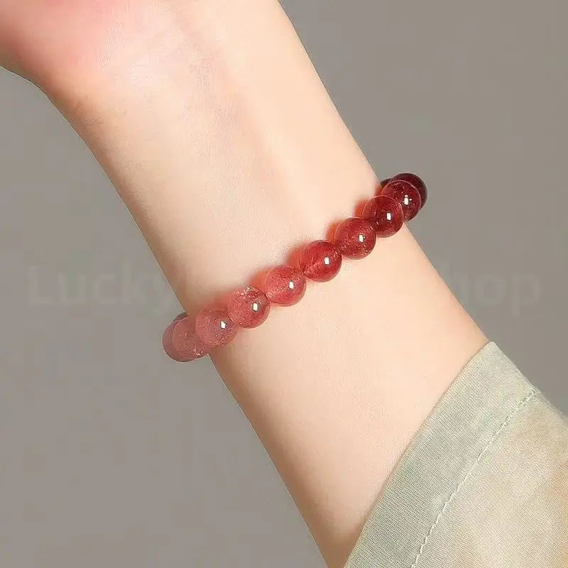 Natural Strawberry Quartz Gradient Pink Love Luck Blessing Bracelet Success Wisdom-LuckyCharms.Shop