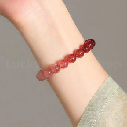 Natural Strawberry Quartz Gradient Pink Love Luck Blessing Bracelet Success Wisdom-LuckyCharms.Shop