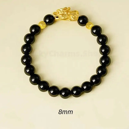 Natural Obsidian Gold-Plated PIXIU Luck-Turning Wealth-Attracting Men's Beaded Bracelet-LuckyCharms.Shop