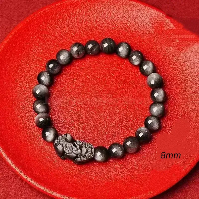 Natural Obsidian PIXIU Wealth-Attracting Men's Beaded Bracelet-LuckyCharms.Shop