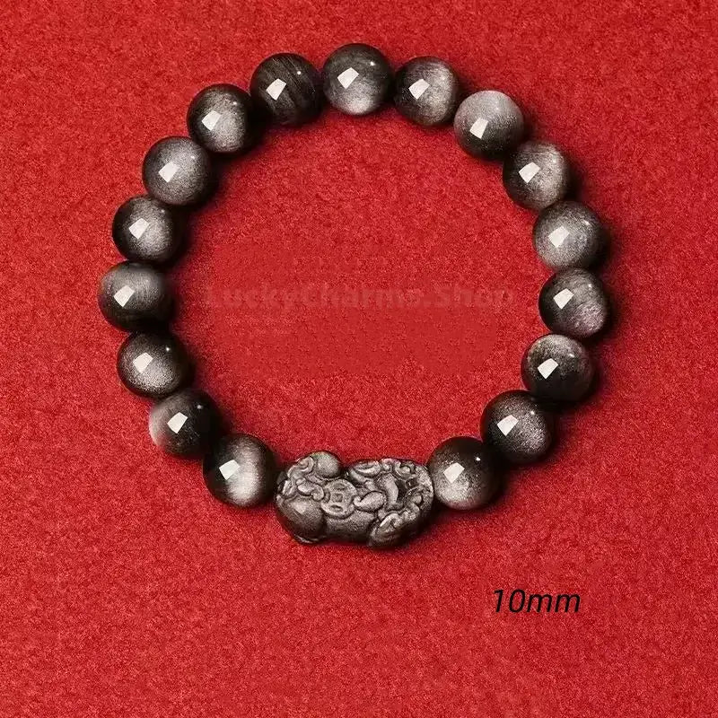 Natural Obsidian PIXIU Wealth-Attracting Men's Beaded Bracelet-LuckyCharms.Shop