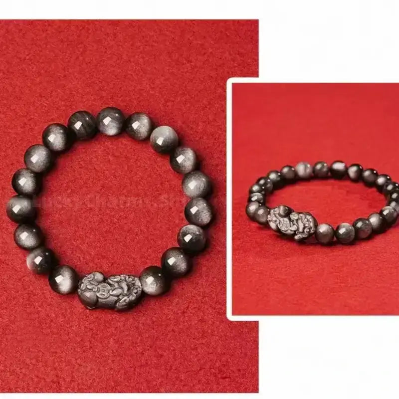 Natural Obsidian PIXIU Wealth-Attracting Men's Beaded Bracelet-LuckyCharms.Shop