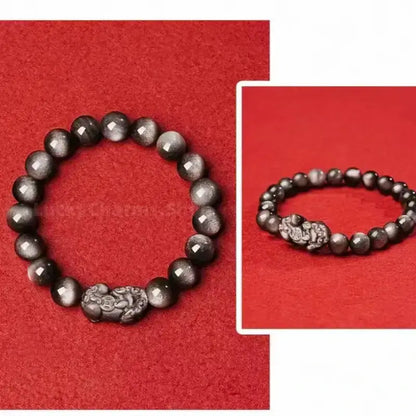 Natural Obsidian PIXIU Wealth-Attracting Men's Beaded Bracelet-LuckyCharms.Shop