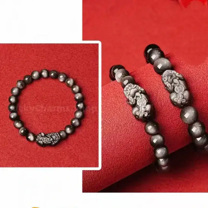 Natural Obsidian PIXIU Wealth-Attracting Men's Beaded Bracelet-LuckyCharms.Shop