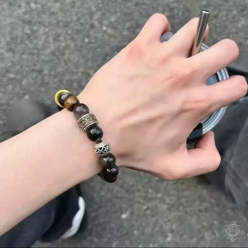Obsidian & Tiger's Eye Artisan Bracelet - Multi-Stone Mantra Strand
