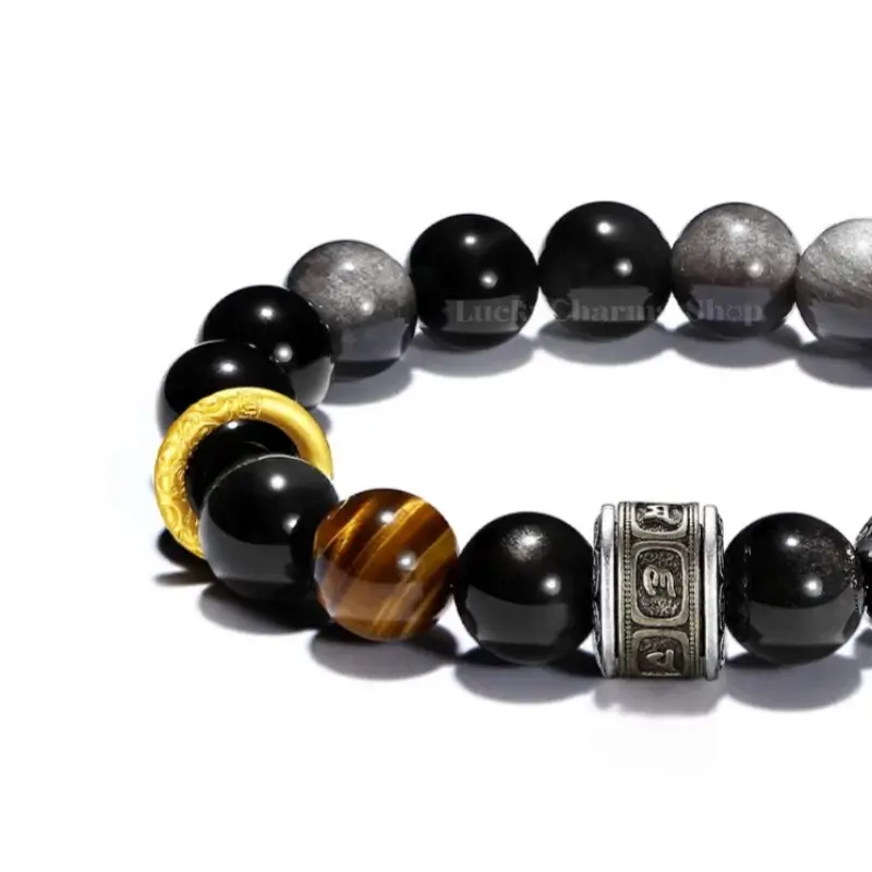 Obsidian & Tiger's Eye Artisan Bracelet - Multi-Stone Mantra Strand