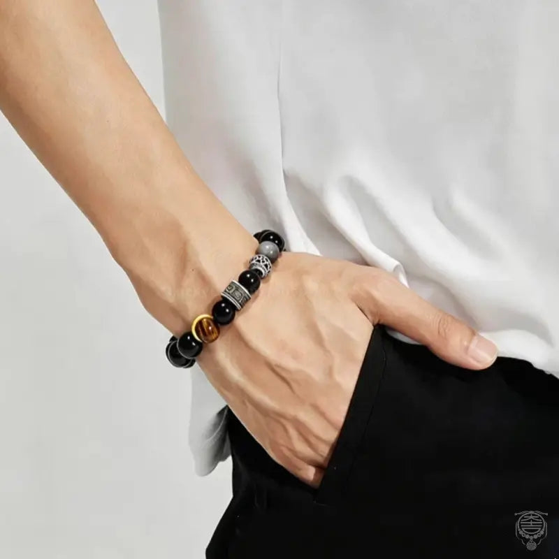 Obsidian & Tiger's Eye Artisan Bracelet - Multi-Stone Mantra Strand