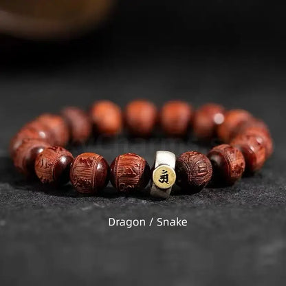 Red Sandalwood Carved Six-Syllable Mantra Men's Enpowered Bracelet-LuckyCharms.Shop