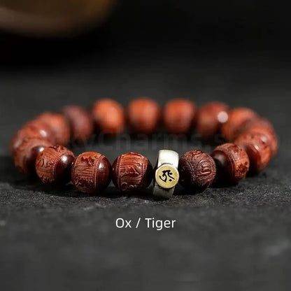 Red Sandalwood Carved Six-Syllable Mantra Men's Enpowered Bracelet-LuckyCharms.Shop