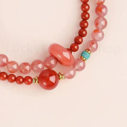 Natural Southern Red Agate Multi-strand Beaded Bracelet for Love-LuckyCharms.Shop