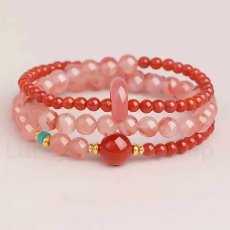 Natural Southern Red Agate Multi-strand Beaded Bracelet for Love-LuckyCharms.Shop