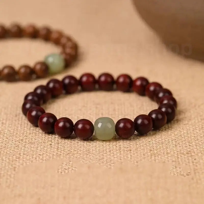 Hetian Jade Guru Bead Sandalwood Beaded Bracelet For Luck Wealth Success-LuckyCharms.Shop