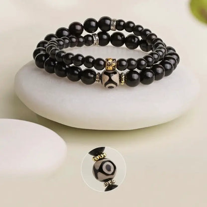 Potala Palace Enpowered Ebony Wood Three-Eyed Dzi Bead Prayer Bracelet-LuckyCharms.Shop