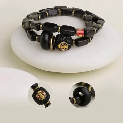 Potala Palace Enpowered Ebony Wood Three-Eyed Dzi Bead Prayer Bracelet-LuckyCharms.Shop