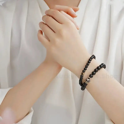 Potala Palace Enpowered Ebony Wood Three-Eyed Dzi Bead Prayer Bracelet-LuckyCharms.Shop