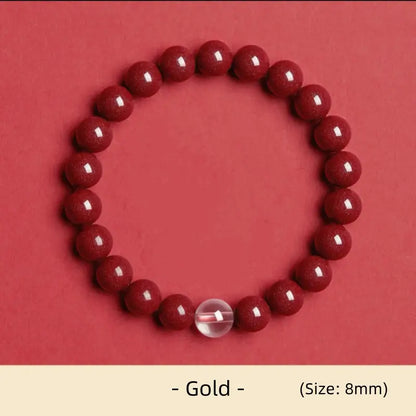 Bracelet à une boucle en cinabre naturel, orné d'une perle porte-bonheur et symbolisant les cinq éléments | Cinabre de haute pureté, pour la protection et la bénédiction