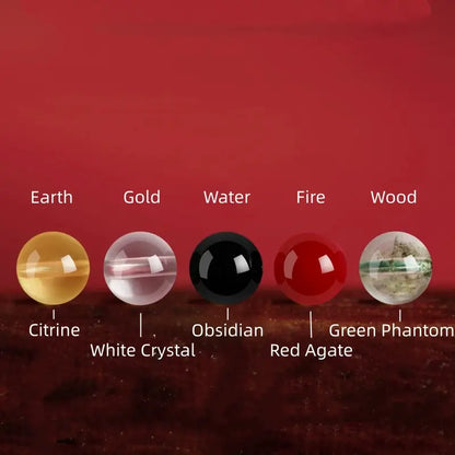 Bracelet à une boucle en cinabre naturel, orné d'une perle porte-bonheur et symbolisant les cinq éléments | Cinabre de haute pureté, pour la protection et la bénédiction