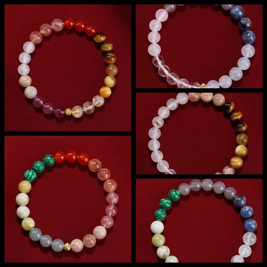 霊隠寺の祝福を受けた天然多石水晶五行バランスブレスレット｜14Kゴールドメッキスペーサー、エネルギーの調和のための五行の組み合わせ