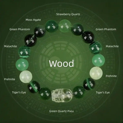 Natural Crystal PiXiu Five Elements Balance Energy Single-Loop Bracelet | Authentic Crystal PiXiu, Wealth-Attracting & Energy Harmonizing