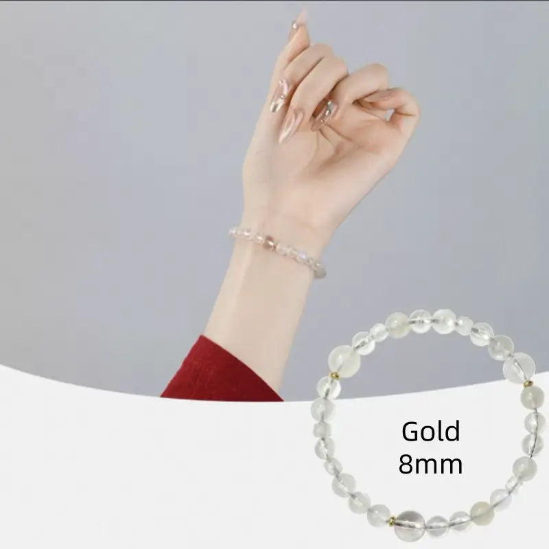 五行天然宝水晶ブレスレット｜8mmヒーリングチャクラビーズ、18Kゴールドアクセント、エネルギーバランス風水ジュエリー