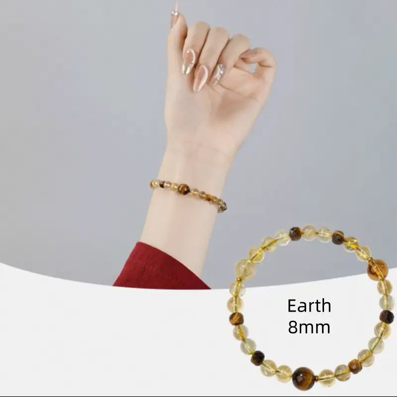 五行天然宝水晶ブレスレット｜8mmヒーリングチャクラビーズ、18Kゴールドアクセント、エネルギーバランス風水ジュエリー