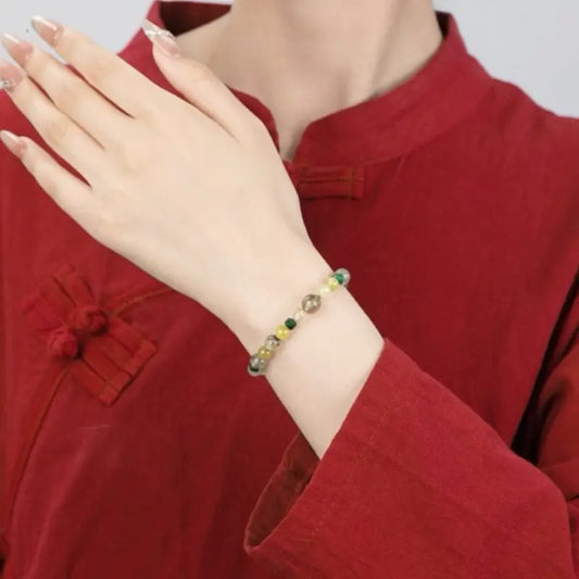 五行天然宝水晶ブレスレット｜8mmヒーリングチャクラビーズ、18Kゴールドアクセント、エネルギーバランス風水ジュエリー