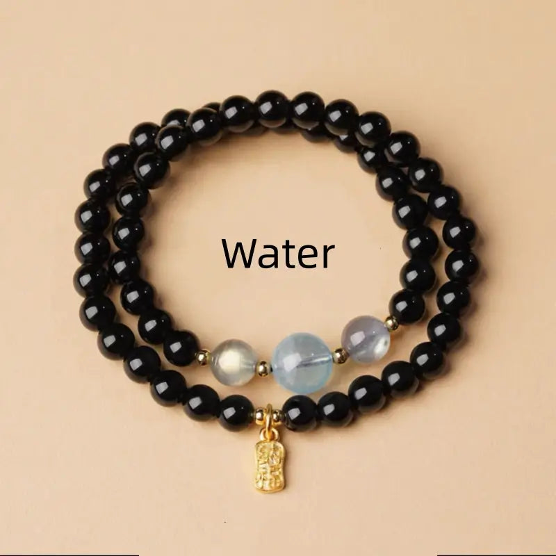 五行天然水晶ブレスレット｜ダブルラップ、18Kゴールド祝福タグ、五行バランス、ヒーリングエネルギータリスマン
