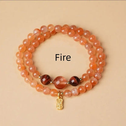 五行天然水晶ブレスレット｜ダブルラップ、18Kゴールド祝福タグ、五行バランス、ヒーリングエネルギータリスマン