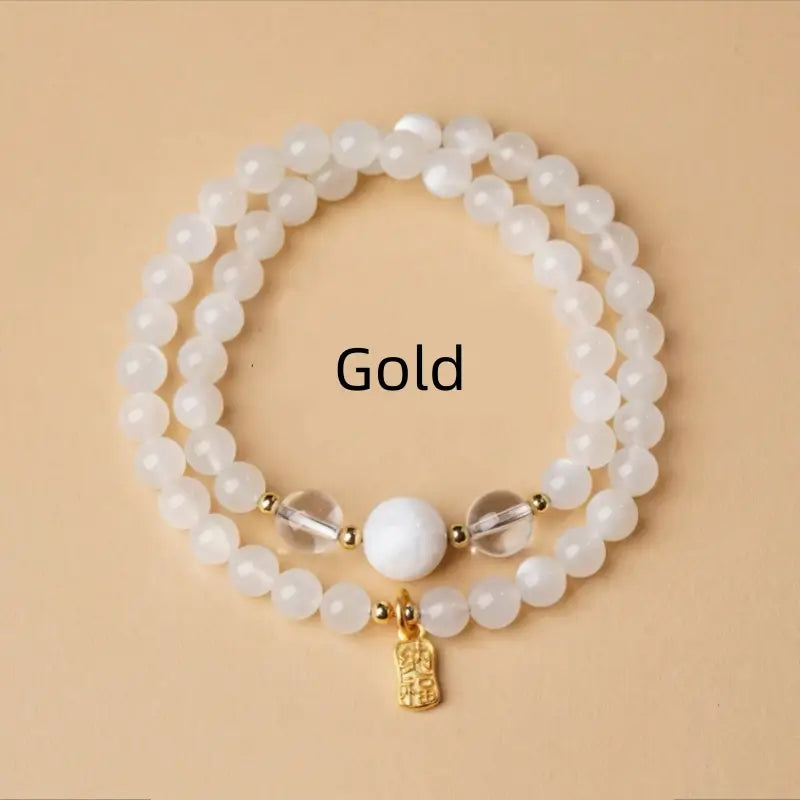 五行天然水晶ブレスレット｜ダブルラップ、18Kゴールド祝福タグ、五行バランス、ヒーリングエネルギータリスマン