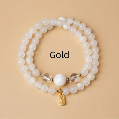 五行天然水晶ブレスレット｜ダブルラップ、18Kゴールド祝福タグ、五行バランス、ヒーリングエネルギータリスマン