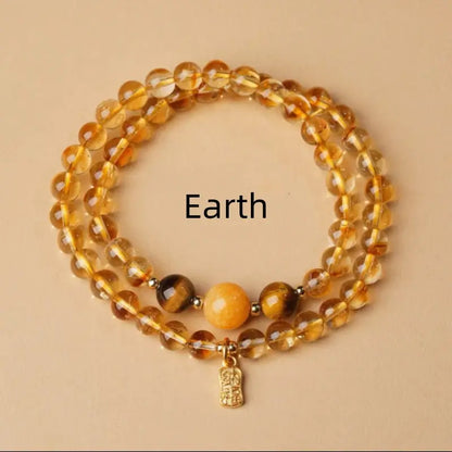 五行天然水晶ブレスレット｜ダブルラップ、18Kゴールド祝福タグ、五行バランス、ヒーリングエネルギータリスマン