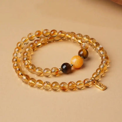 五行天然水晶ブレスレット｜ダブルラップ、18Kゴールド祝福タグ、五行バランス、ヒーリングエネルギータリスマン