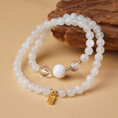 五行天然水晶ブレスレット｜ダブルラップ、18Kゴールド祝福タグ、五行バランス、ヒーリングエネルギータリスマン