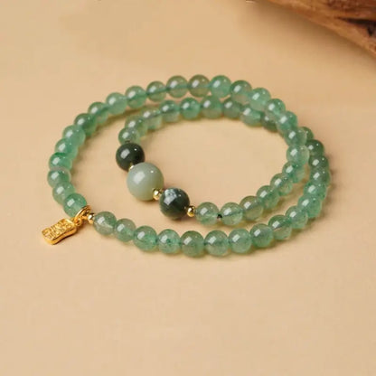 五行天然水晶ブレスレット｜ダブルラップ、18Kゴールド祝福タグ、五行バランス、ヒーリングエネルギータリスマン