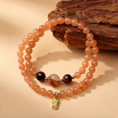 五行天然水晶ブレスレット｜ダブルラップ、18Kゴールド祝福タグ、五行バランス、ヒーリングエネルギータリスマン