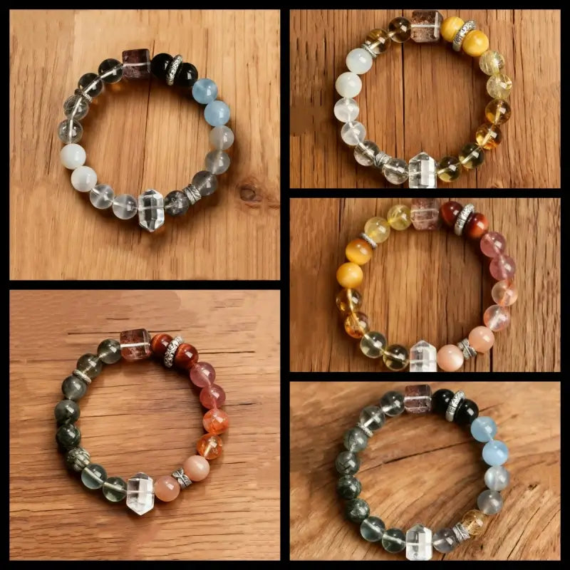 Bracelet en cristal des cinq éléments, trésor naturel béni | Mont Sanqing taoïste, cercle unique de 10 mm, pointe de quartz clair