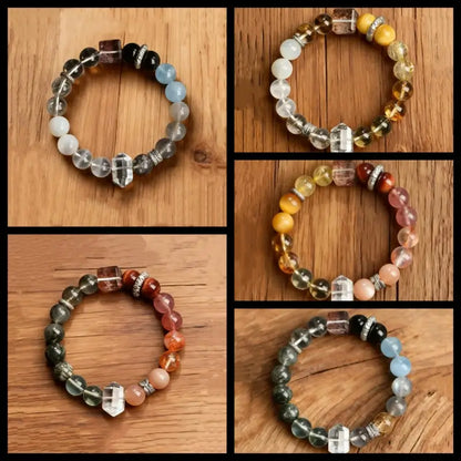 Bracelet en cristal des cinq éléments, trésor naturel béni | Mont Sanqing taoïste, cercle unique de 10 mm, pointe de quartz clair