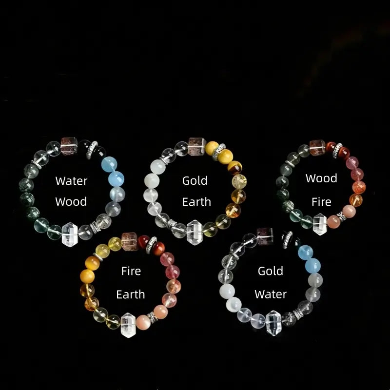 Bracelet en cristal des cinq éléments, trésor naturel béni | Mont Sanqing taoïste, cercle unique de 10 mm, pointe de quartz clair