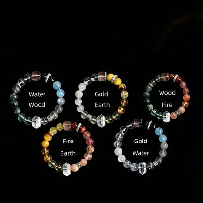 Bracelet en cristal des cinq éléments, trésor naturel béni | Mont Sanqing taoïste, cercle unique de 10 mm, pointe de quartz clair