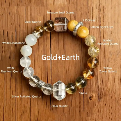 Bracelet en cristal des cinq éléments, trésor naturel béni | Mont Sanqing taoïste, cercle unique de 10 mm, pointe de quartz clair