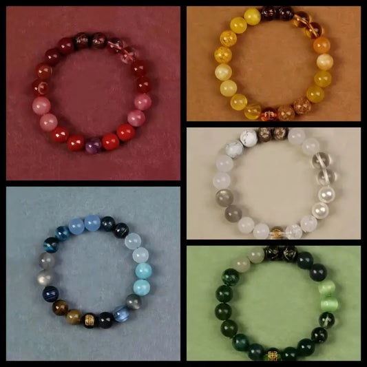 Bracelet en cristal béni du Mont Sanqing | Breloque cinq éléments en or, cristal et pierre précieuse d'origine