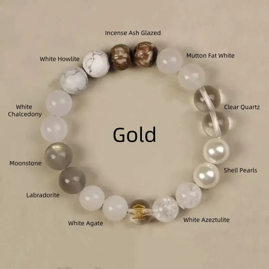 Bracelet en cristal béni du Mont Sanqing | Breloque cinq éléments en or, cristal et pierre précieuse d'origine