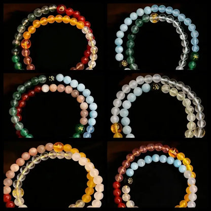 8mm multi-crystal double-strand feng shui bracelets displaying diverse five elements crystal combinations.