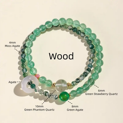 Bracelet double tour en cristal naturel dégradé des cinq éléments bénis du Mont Putuo