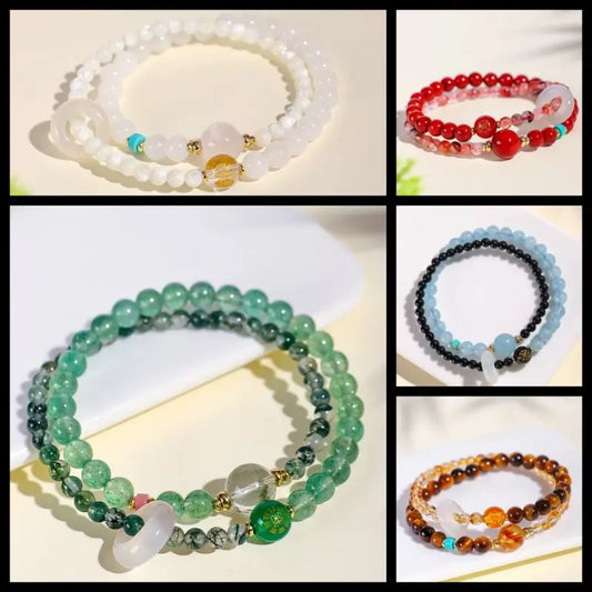 Mount Putuo Blessed Five Elements Natural Crystal Gradient Double Wrap Bracelet