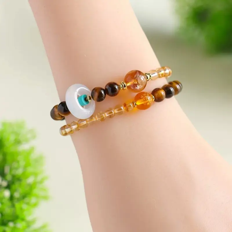 Bracelet double tour en cristal naturel dégradé des cinq éléments bénis du Mont Putuo