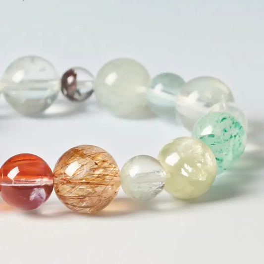 Natural Crystal Mixed Size Beads Five Elements Energy Balance Single-Loop Bracelet
