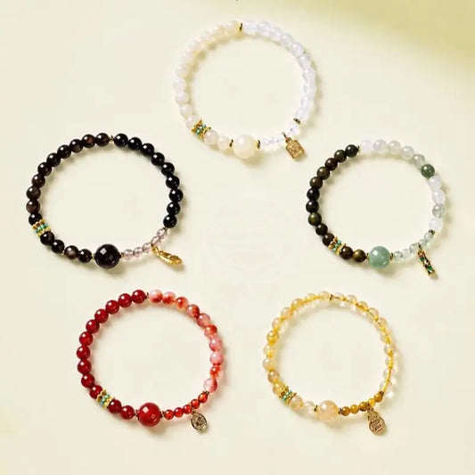 Five Elements Natural Gemstone Bracelet - Quartz, Agate & Moonstone